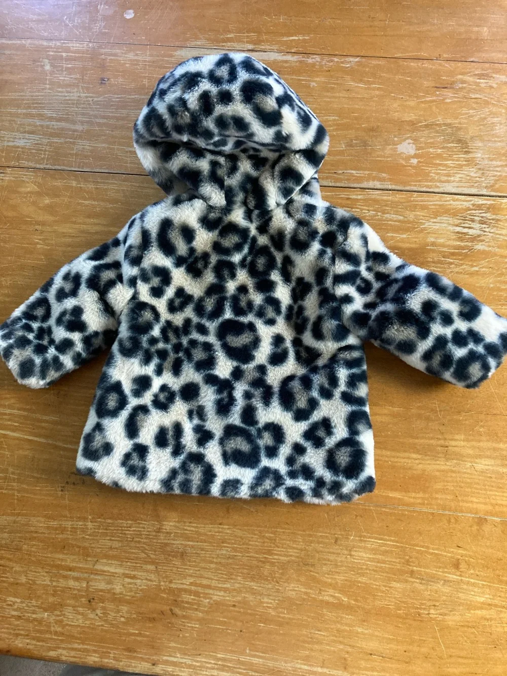 Old Navy Faux Fur Leopard Soft Toddler Jacket - Black & Cream